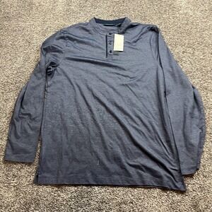 Perry Ellis Shirt Mens Large Blue Long Sleeve Henley‎ Performance Breathable